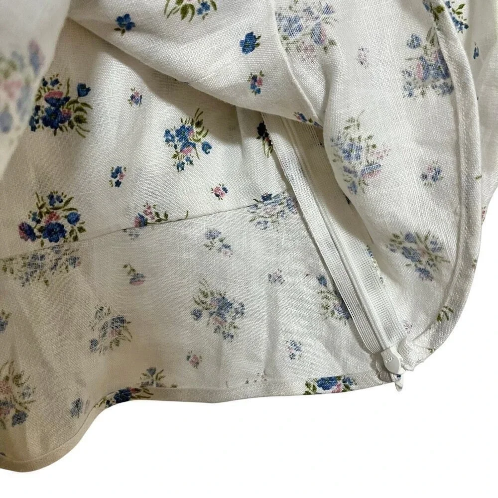 Reformation Barrett‎ Ditsy Floral Linen Lace Up Top Size 12 Puff Sleeve Cottage